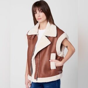 BLANKNYC Brown Faux Leather Shearling Vest with Cream Lining